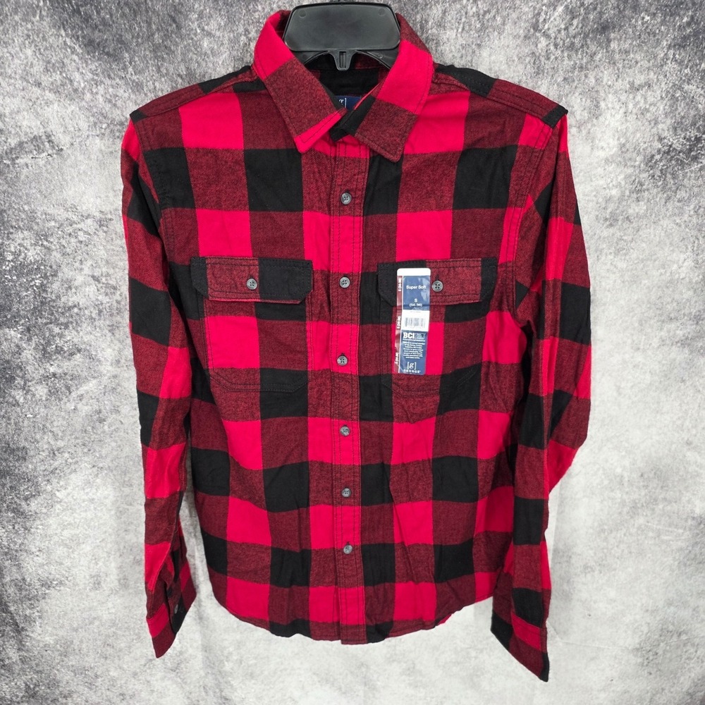 George Flannel Shirt Mens Small Buffalo Red Plaid Button Up Long Sleeve New